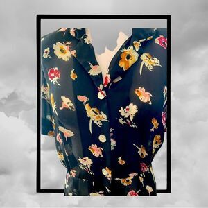 VINTAGE SHERI MARTIN‎ BLACK SHEER DARK FLORAL DRESS